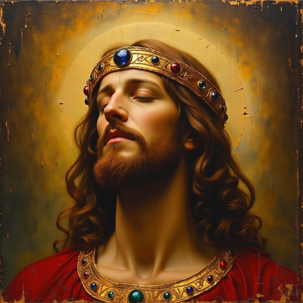 Jesus Wearing Crown in Dark Oil Paint Style