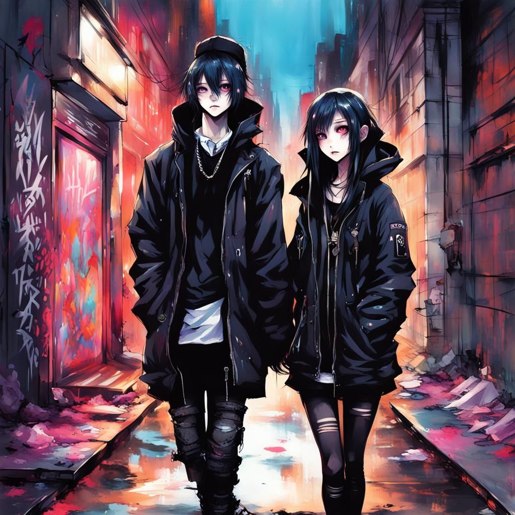 Goth Girl and Boyfriend in Graffiti Art Style