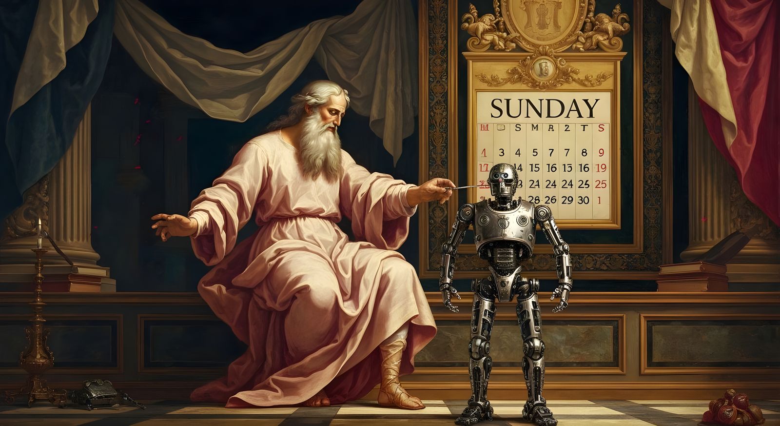 God Creates Robot on Sunday: Renaissance Painting