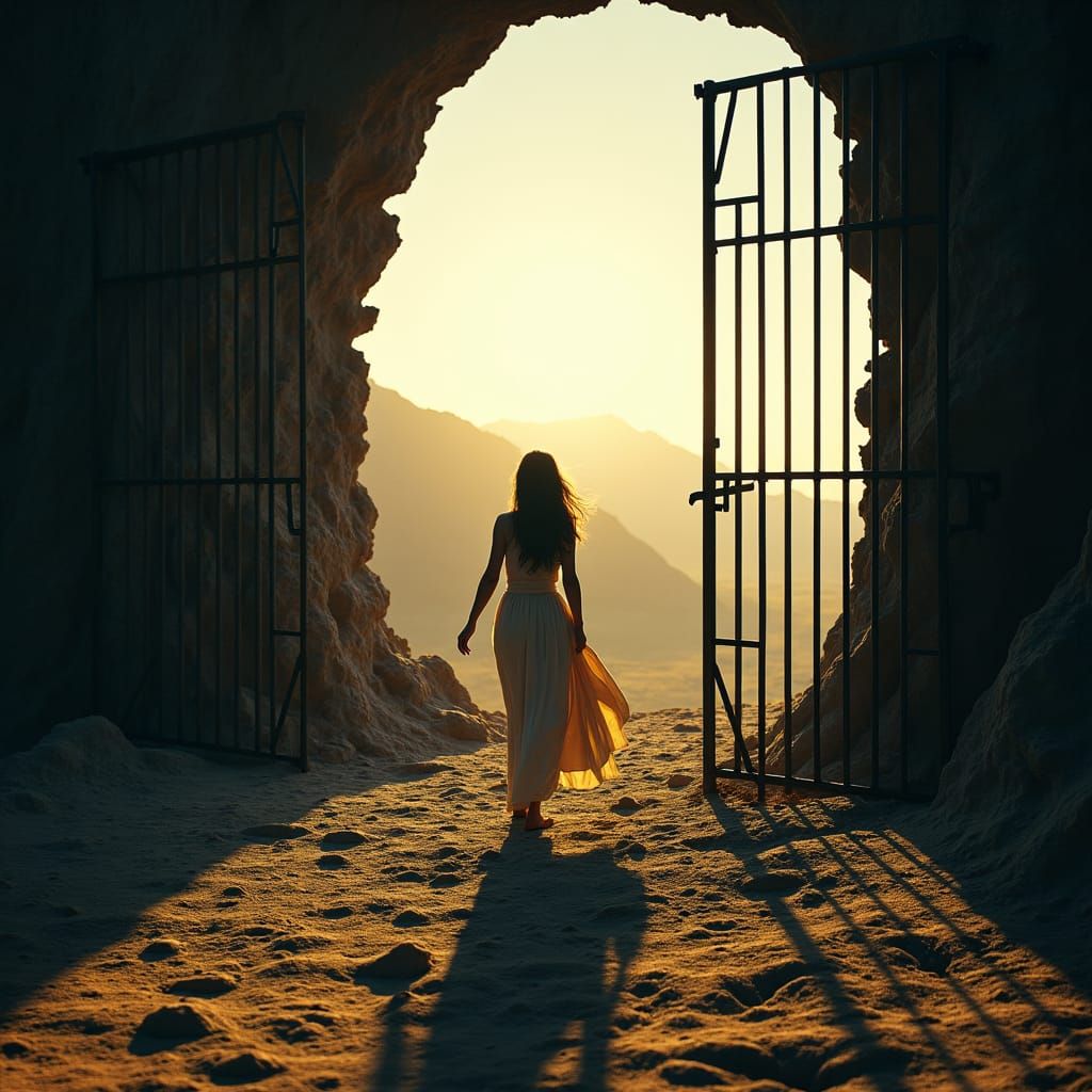 Figure Breaks Free, Cinematic Escape to Freedom