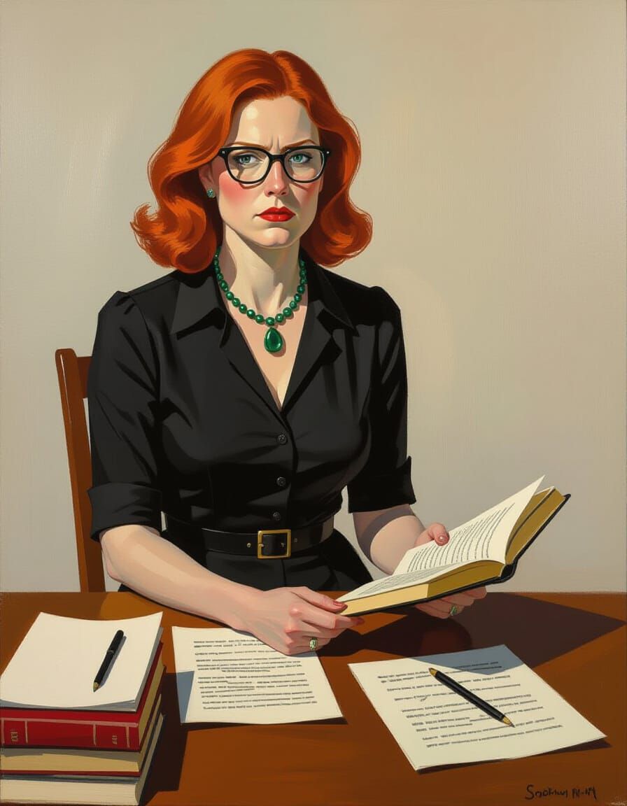 Redhead Woman Portrait in Intense Realistic Style