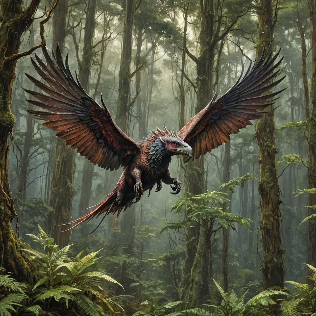 Ptenarodon Soaring Over Forest, Oil Painting