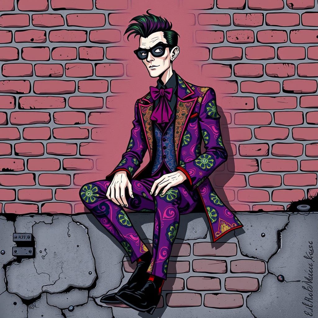 Gothic Man in Patterned Suit Cartoon Illustration
