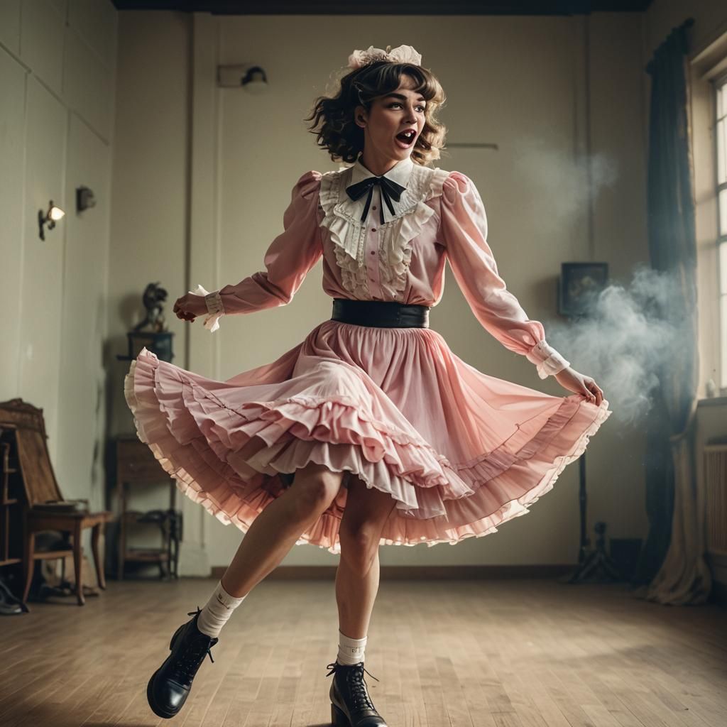 Boy in Frilly Dress Spinning: Cinematic Film Still
