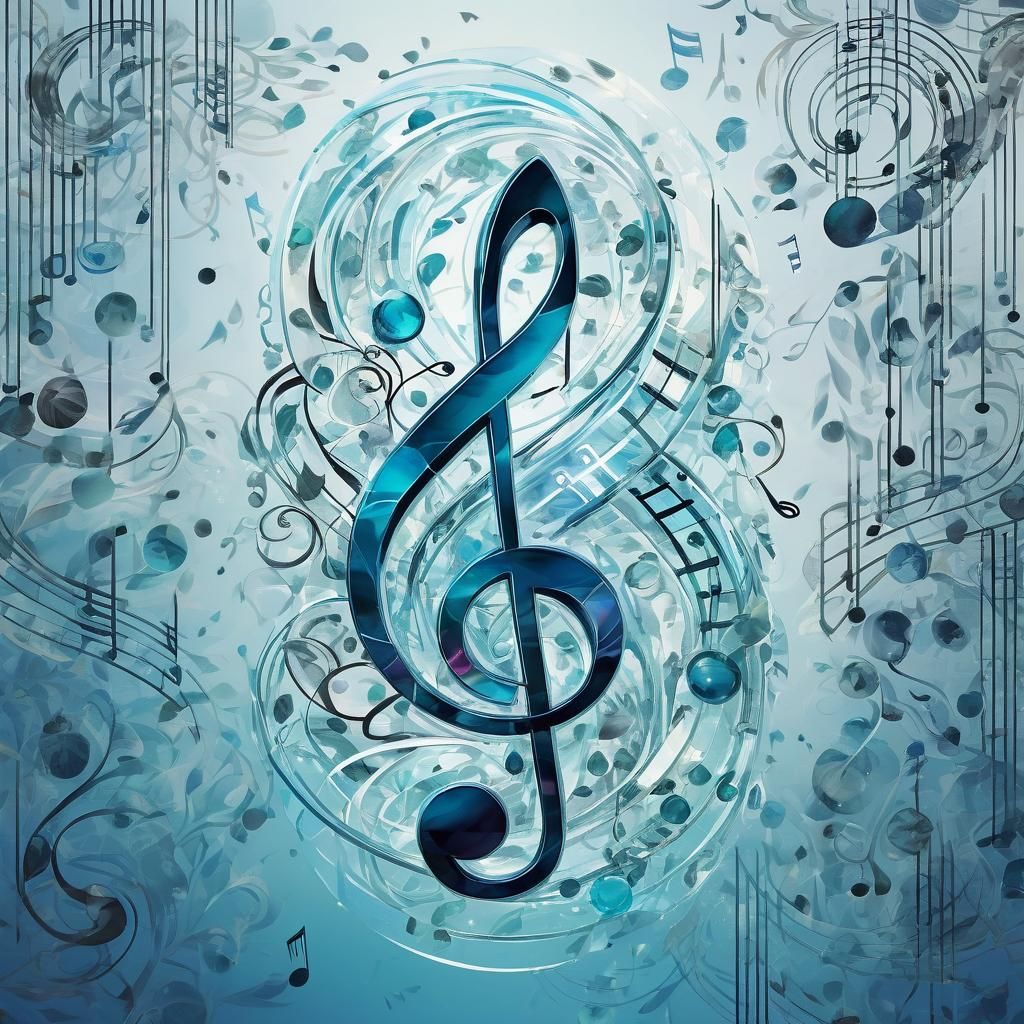 Glass Treble Clef with Runes: Digital Art Illustration