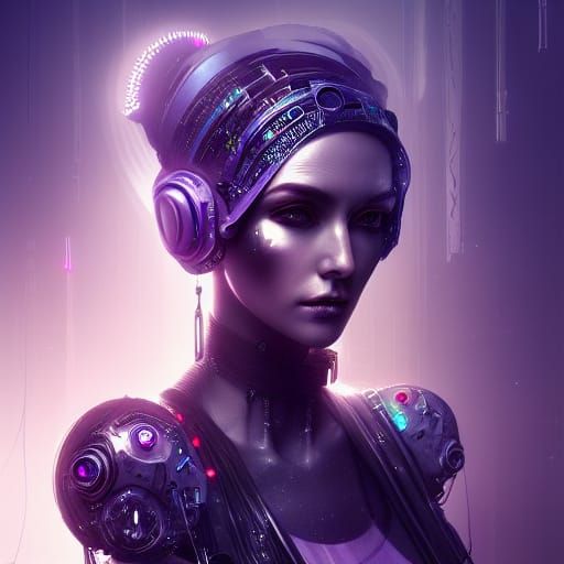 Cyberpunk High Priestess, Ethereal Digital Art Portrait