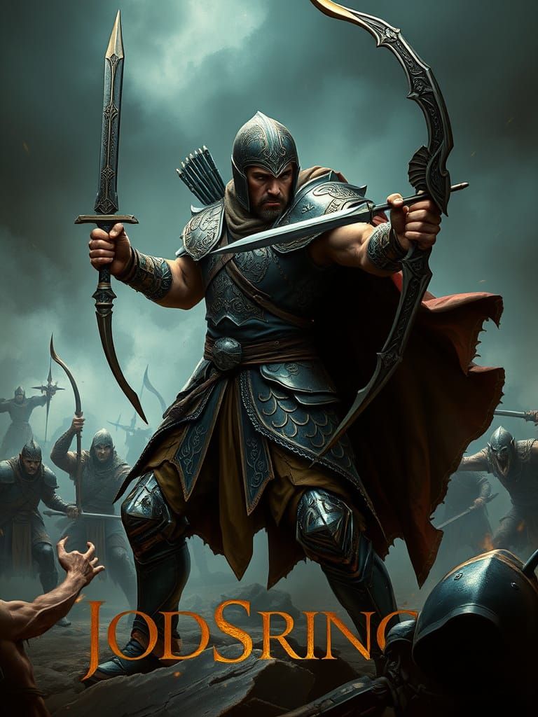 Heroic Fantasy Warrior Prepares for Battle in Lord of the Ri...