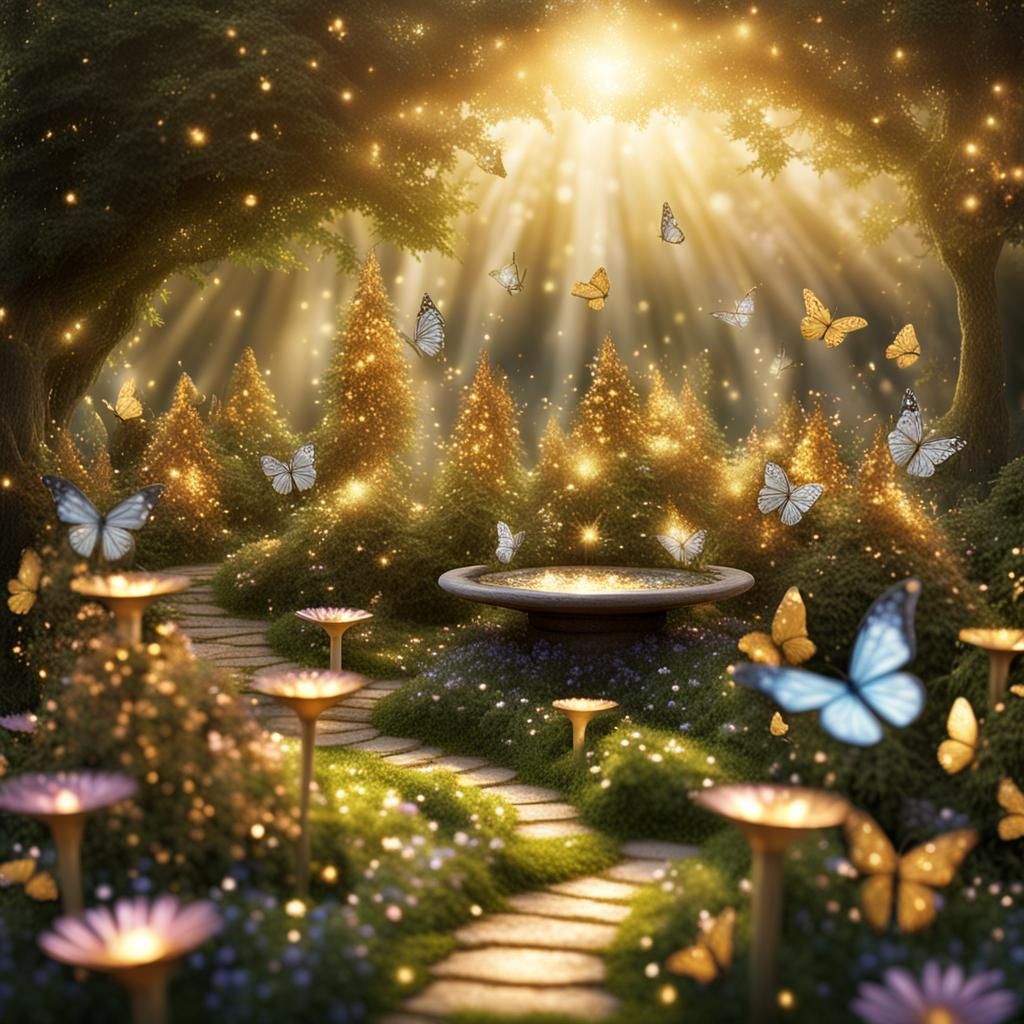 Enchanted Fairy Garden with Glitter and Butterflies