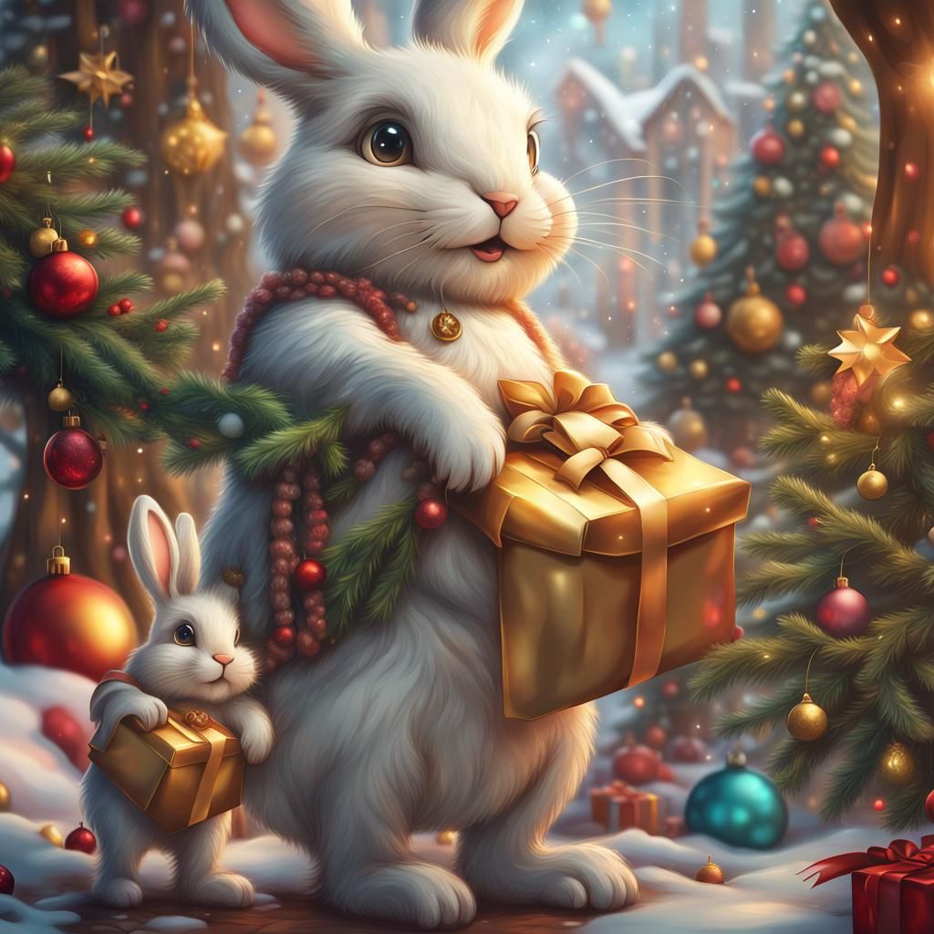 Whimsical Christmas Bunnies in Mural Painting
