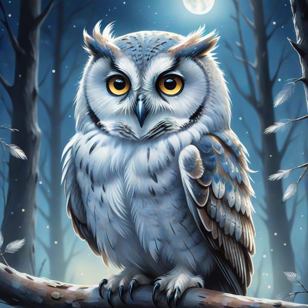 Serene White Owl in Soft Watercolor Style