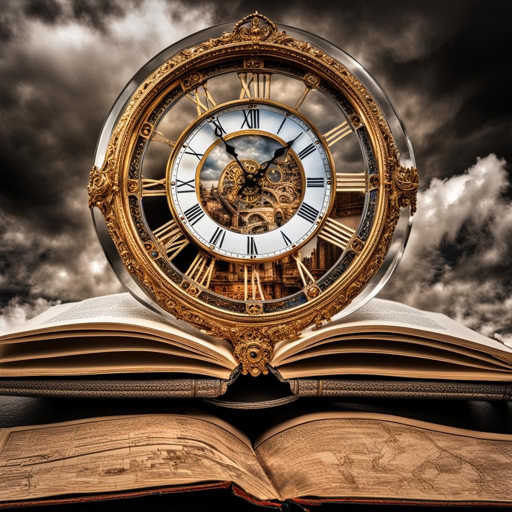 Crystal Clock Over Spanish City in Clouds