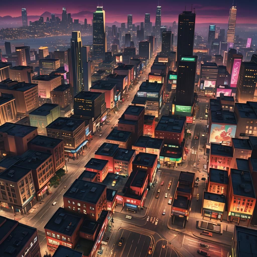 Psychedelic Grand Theft Auto Cityscape Concept Art