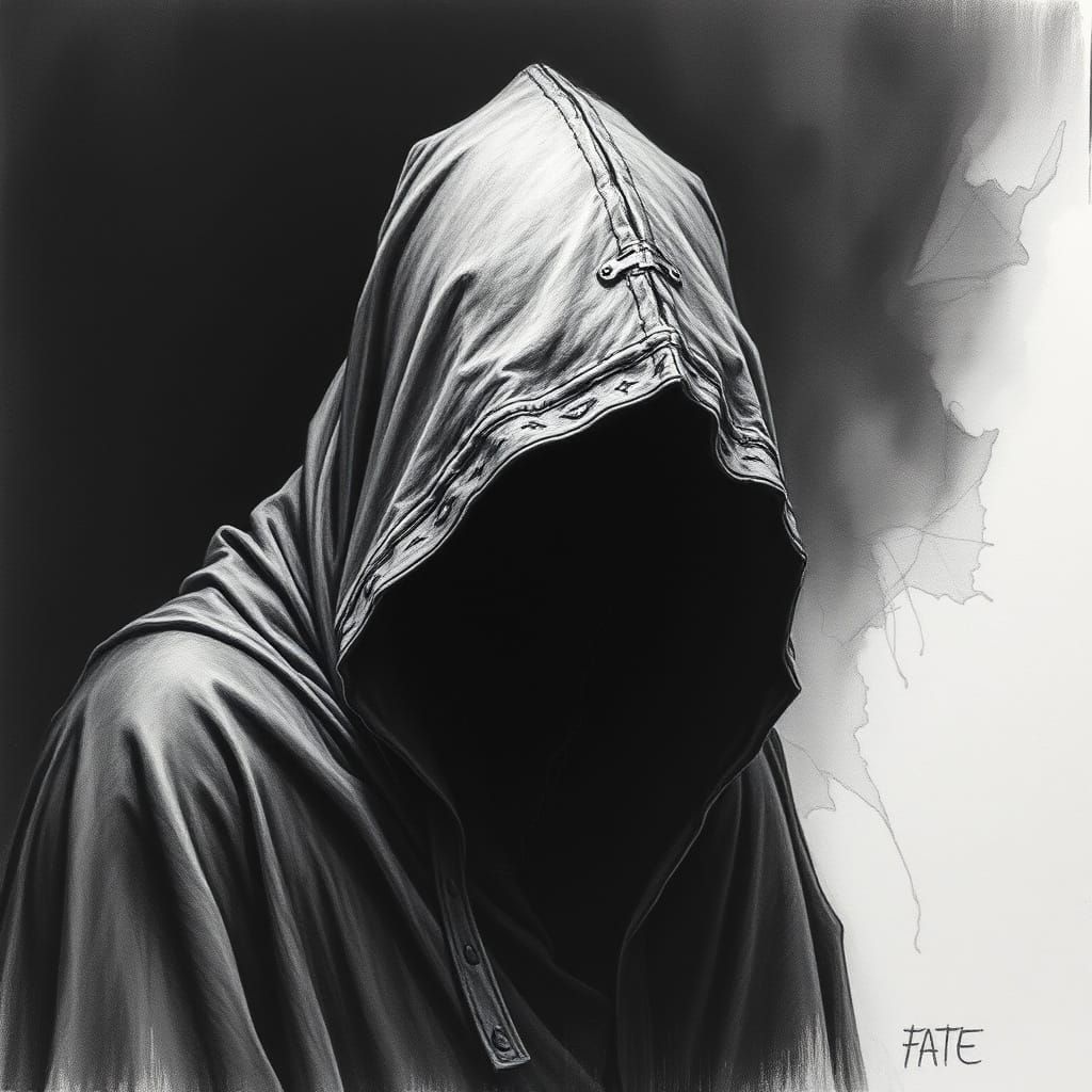 Mysterious Figure of Fate in Dark Surrealist Style