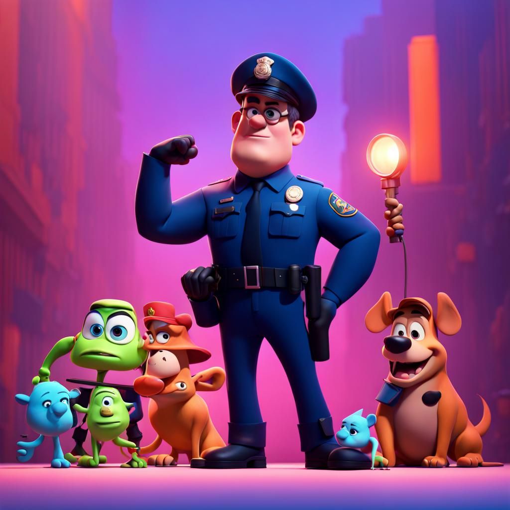 Cop Character in Pixar Style 3D Art