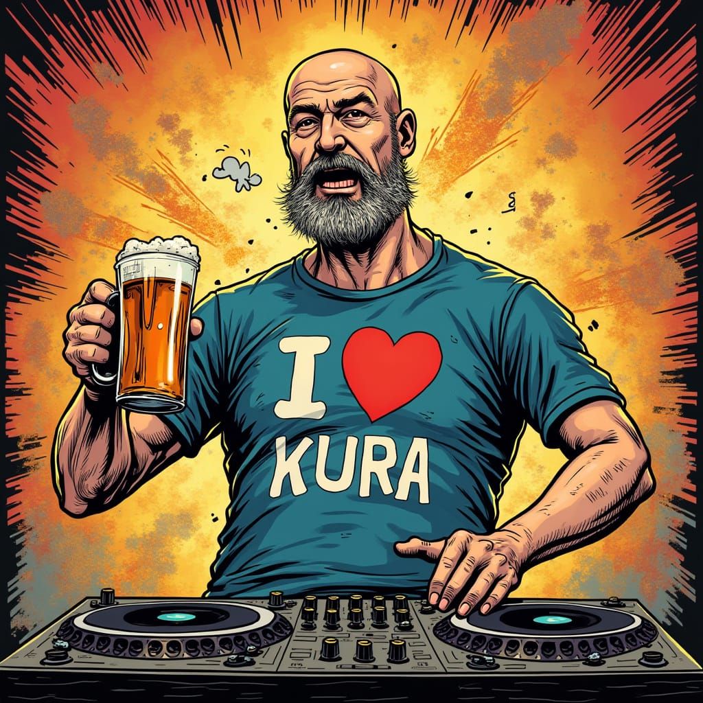 Bald British DJ Letting Loose in Vibrant Comic Book Style