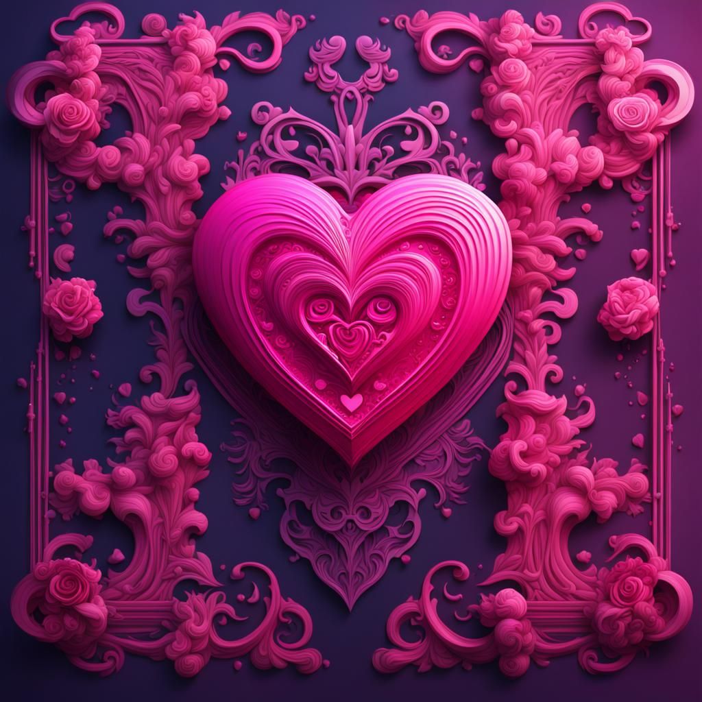 Pink Heart Pattern Matte Painting in Deep Color