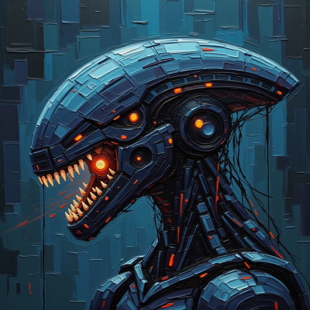 Sinister Cybernetic Xenomorph Robot in Liminal Space
