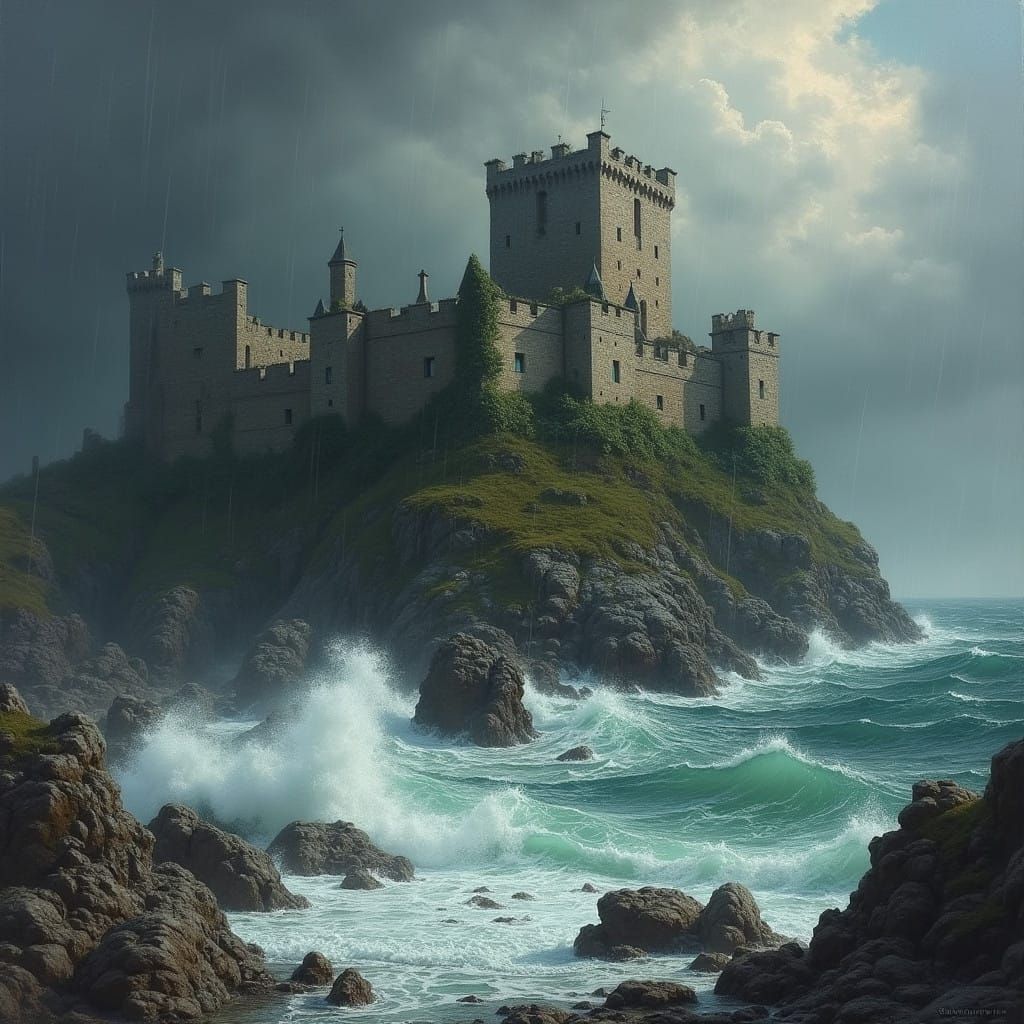 Weathered Castle on a Stormy Cliffside