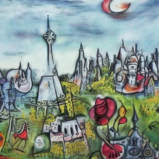 New Vampire City Skyline in Surrealist Style