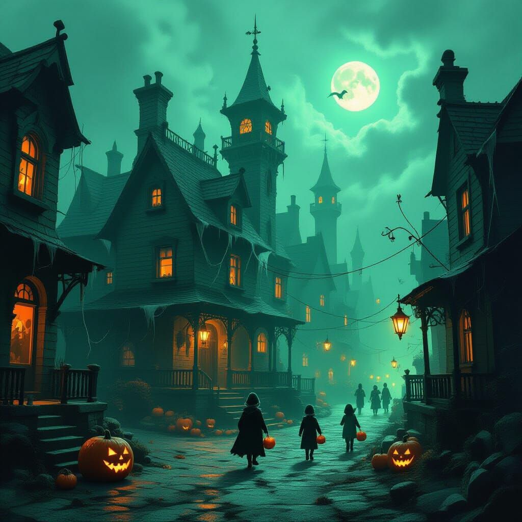 Lovecraftian Halloween Town with Children Trick-or-Treating
