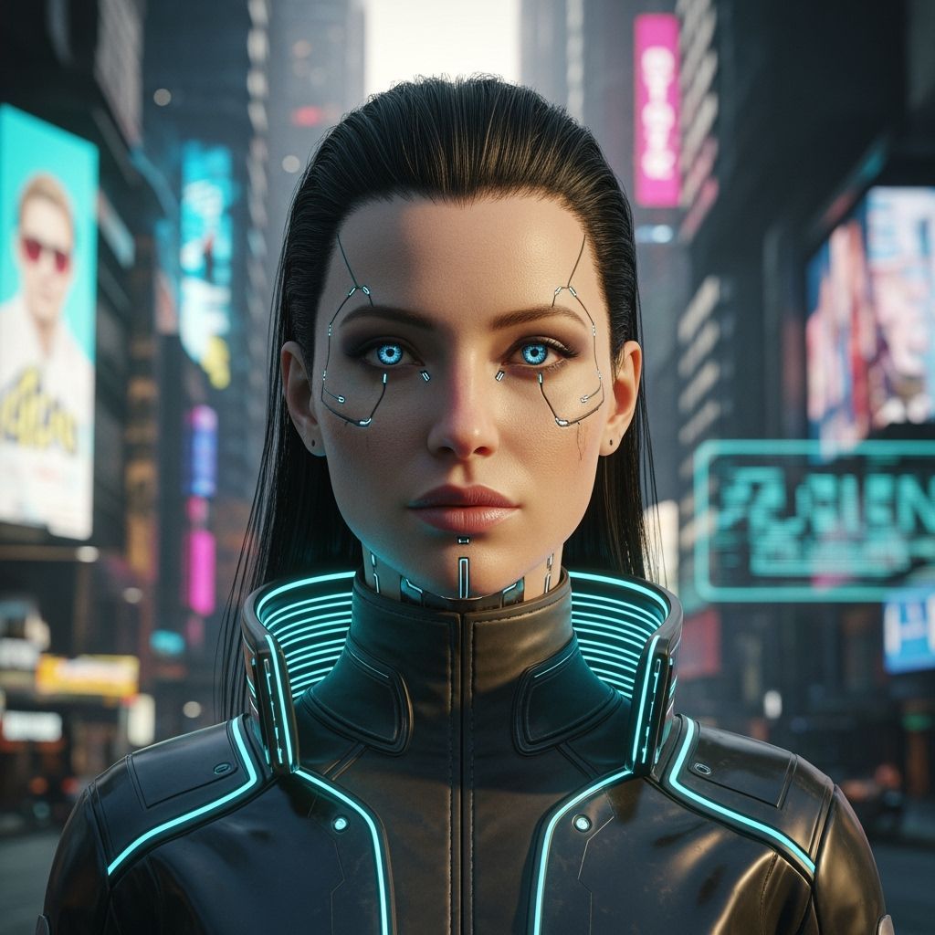 Cyberpunk Woman with Sleek Hair and Cybernetic Implants