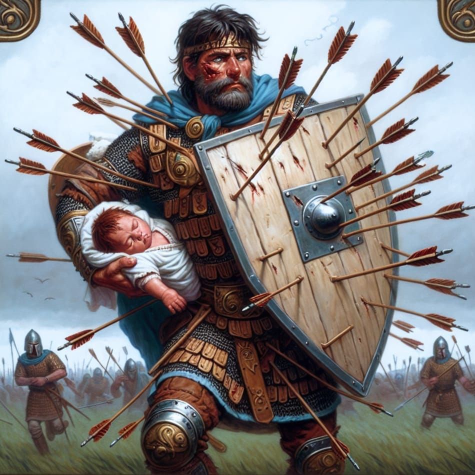 Resilient Shield Warrior Protects Innocent Life on Battle-Fi...