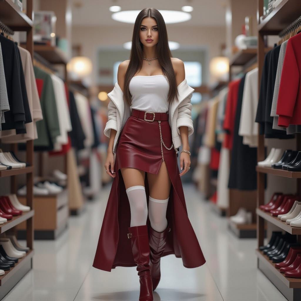 Woman in Shoe Store, Realistic Style