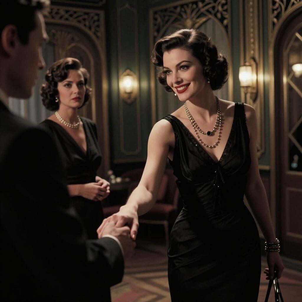 Film Noir Ballroom Scene of Temptation and Concern