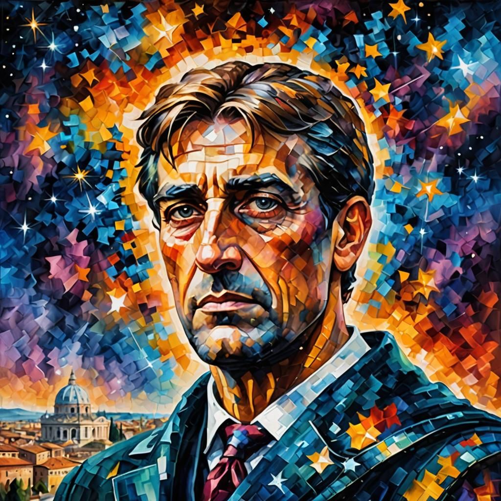 Constantine's Head Floats Over Rome in Nebula Art