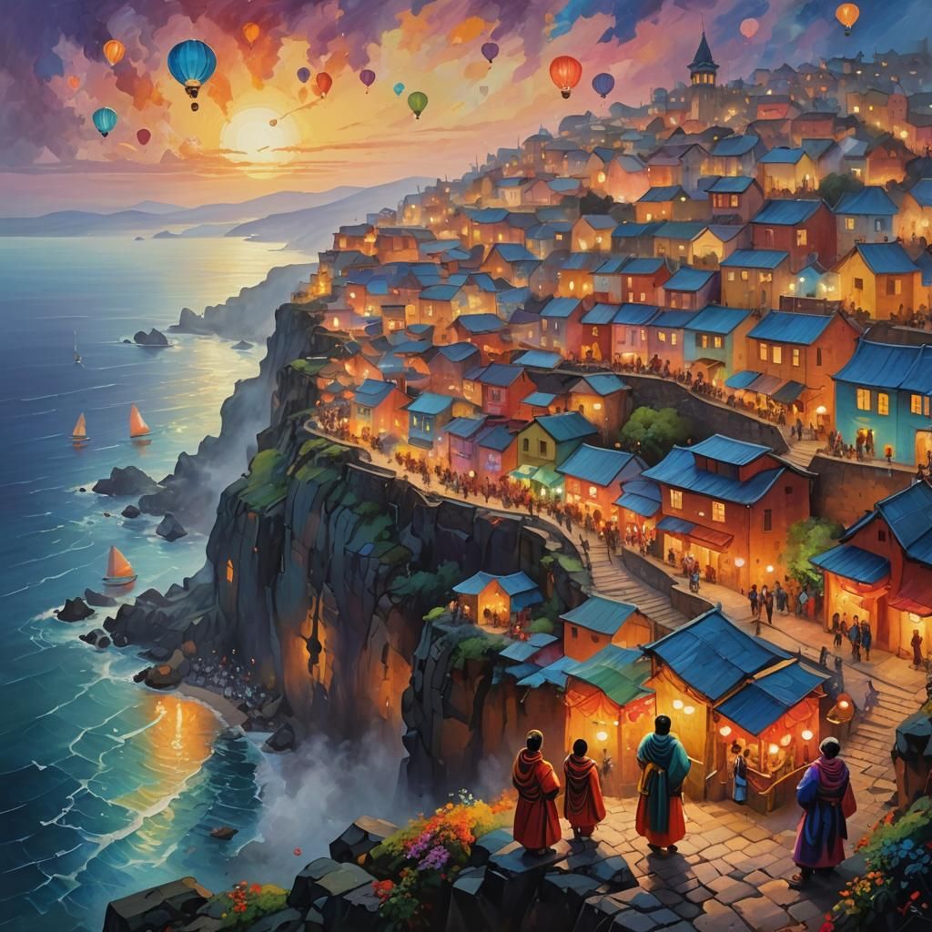 Vibrant Festival Cityscape Oil Painting