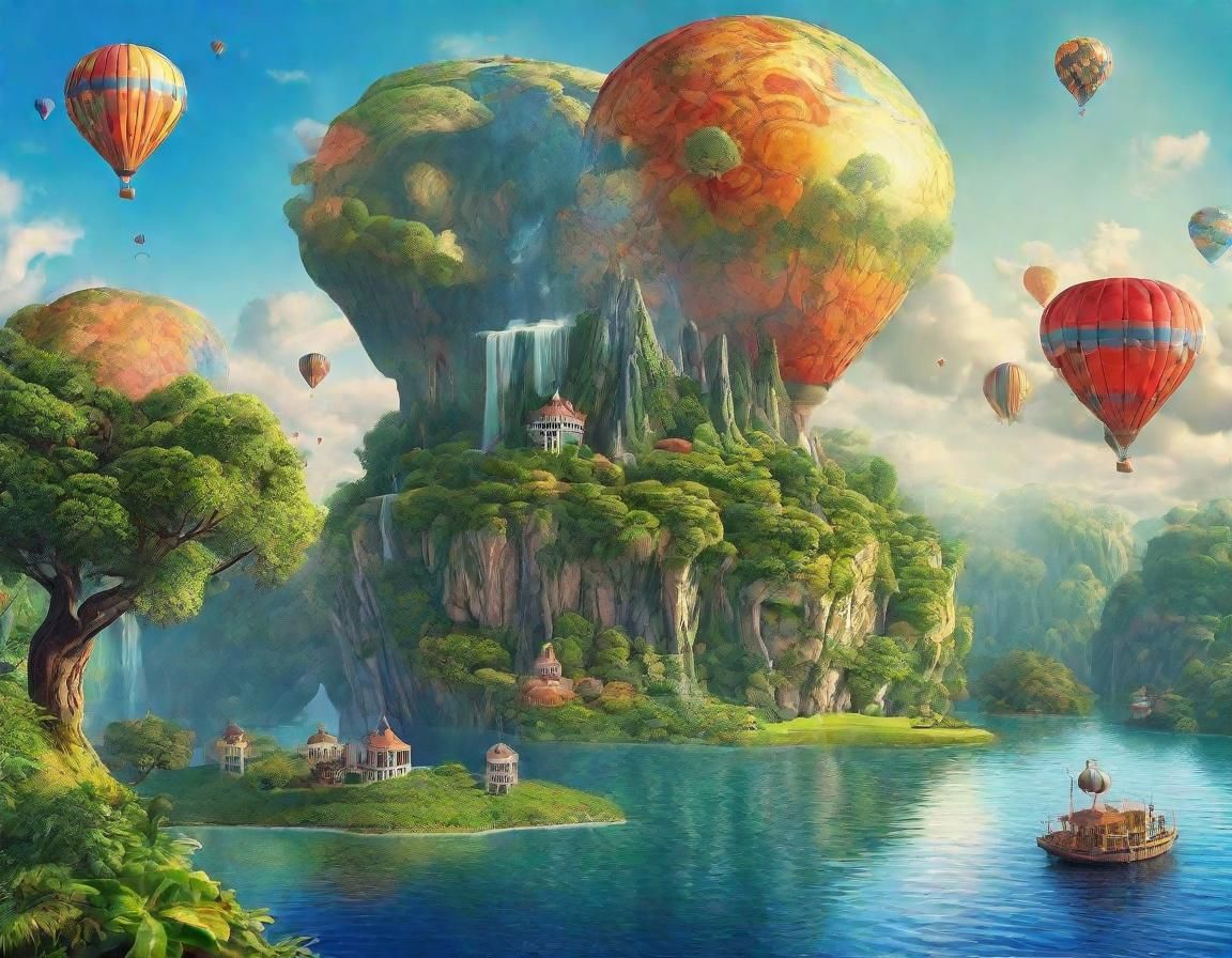 Floating Island With Waterfall in Digital Art Style