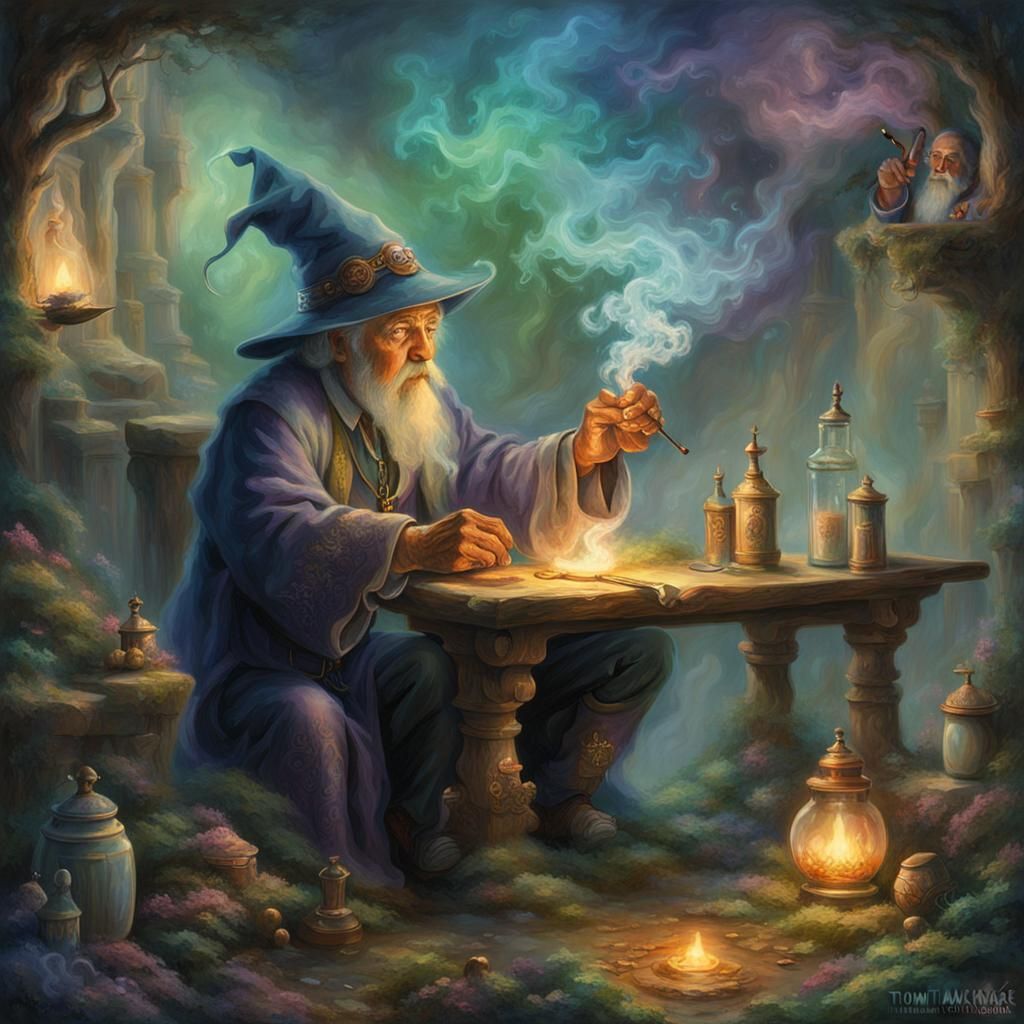 Four-Armed Mage Smoking in Ethereal Fantasy Art