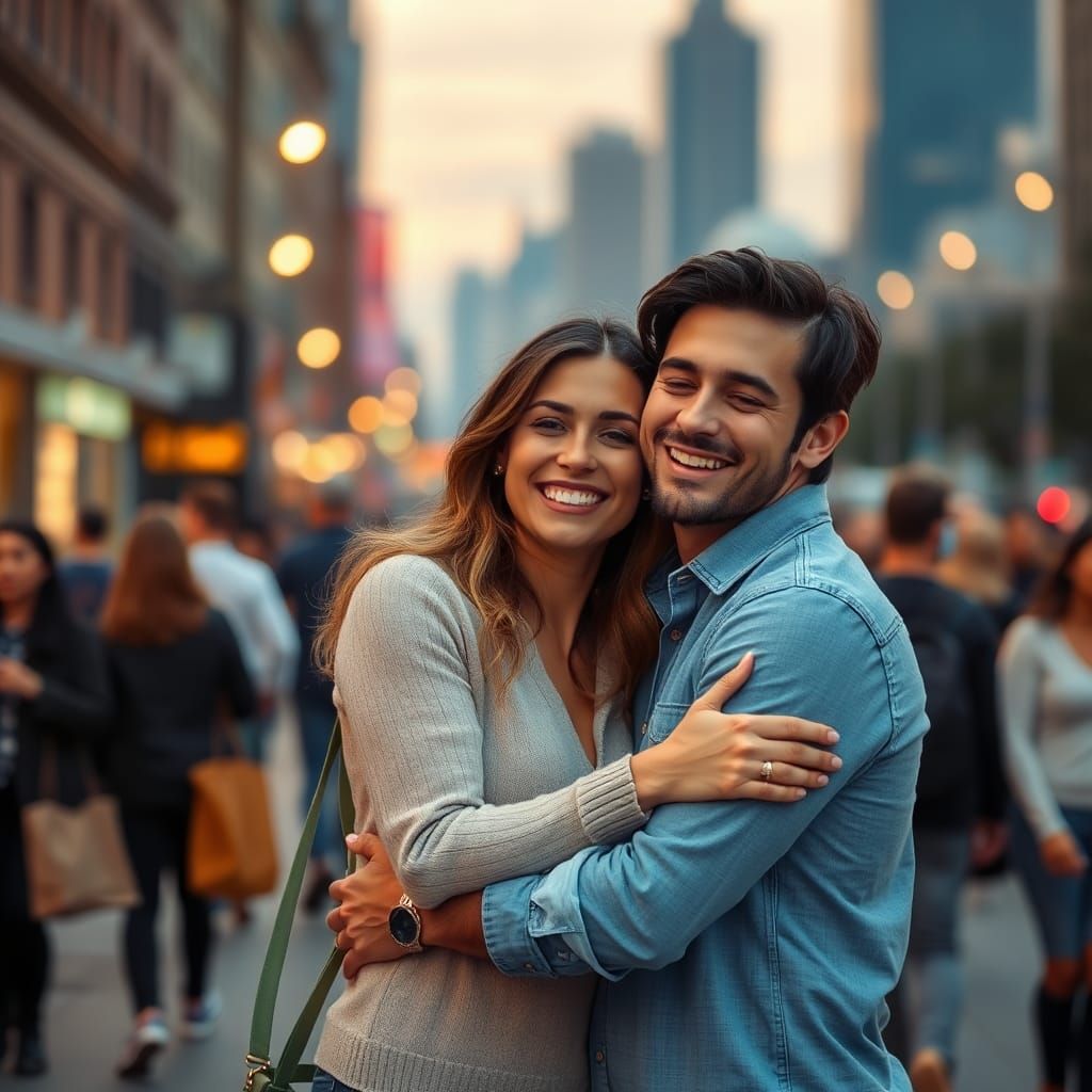 Joyful Urban Couple Portrait in Pop Art Style