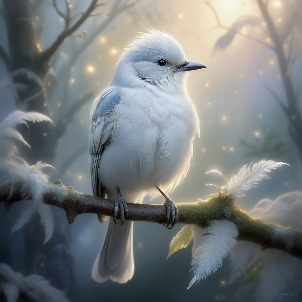 Whimsical White Bird Illuminated in Soft Light