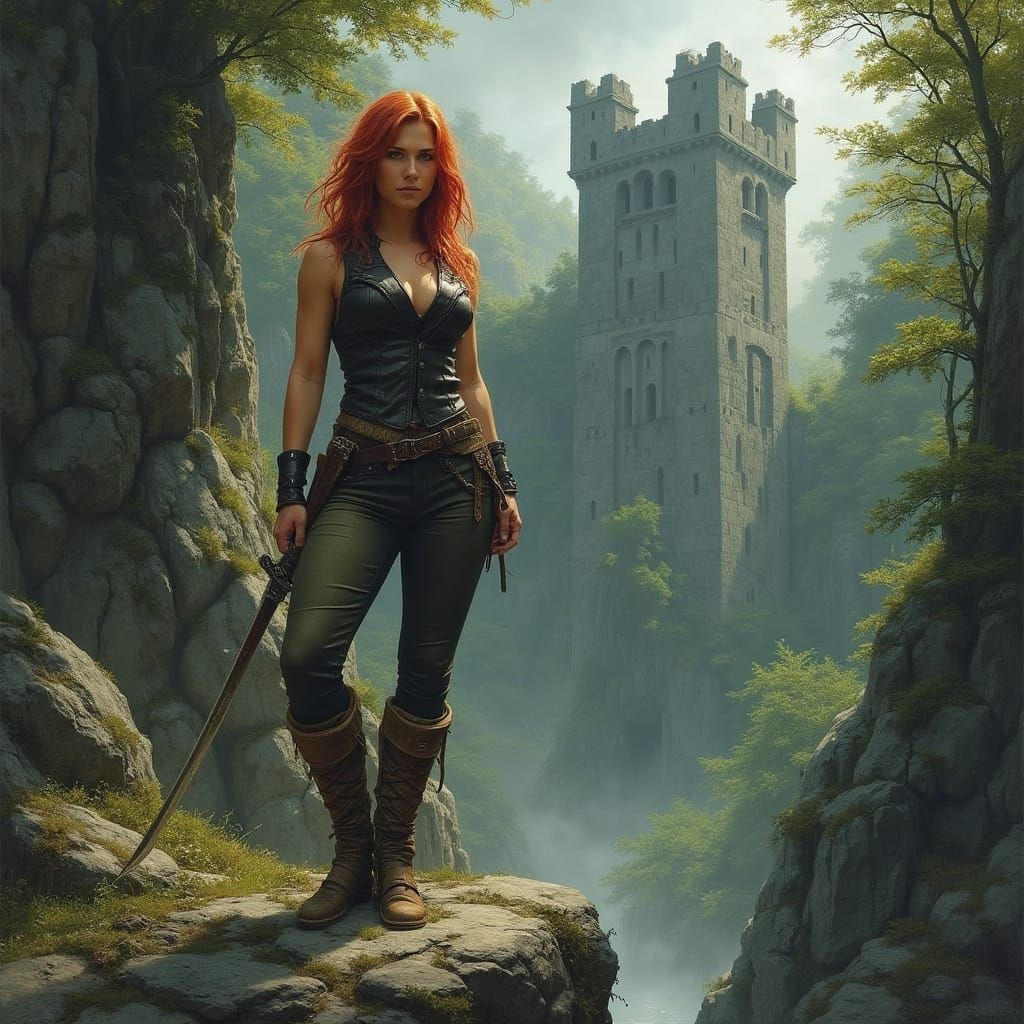 Sword-Wielding Warrior Emerges from Misty Forest