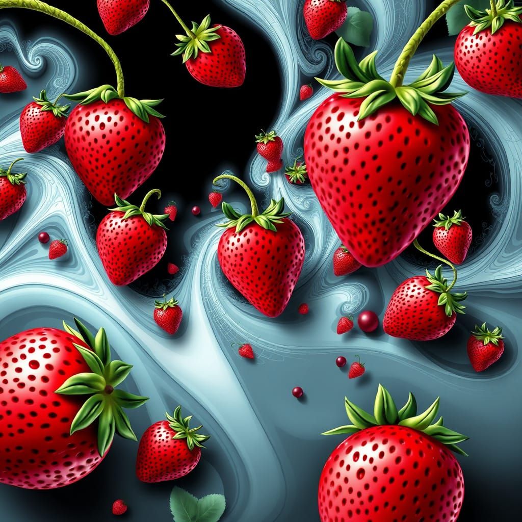 Surreal Fractal Landscape of Vibrant Strawberries