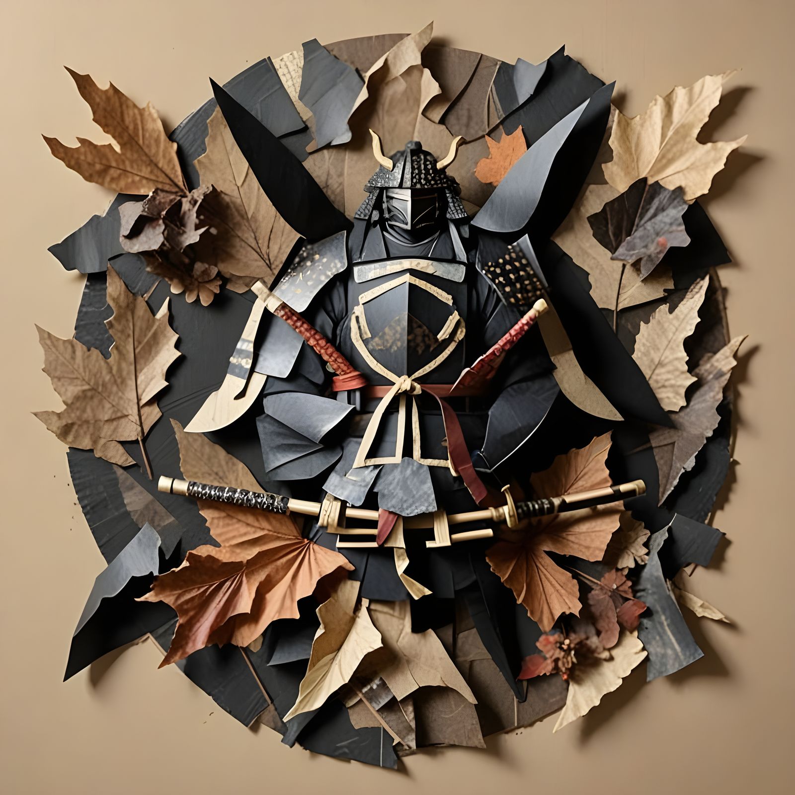 Samurai Duel Scene in Shadow Box Collage Art