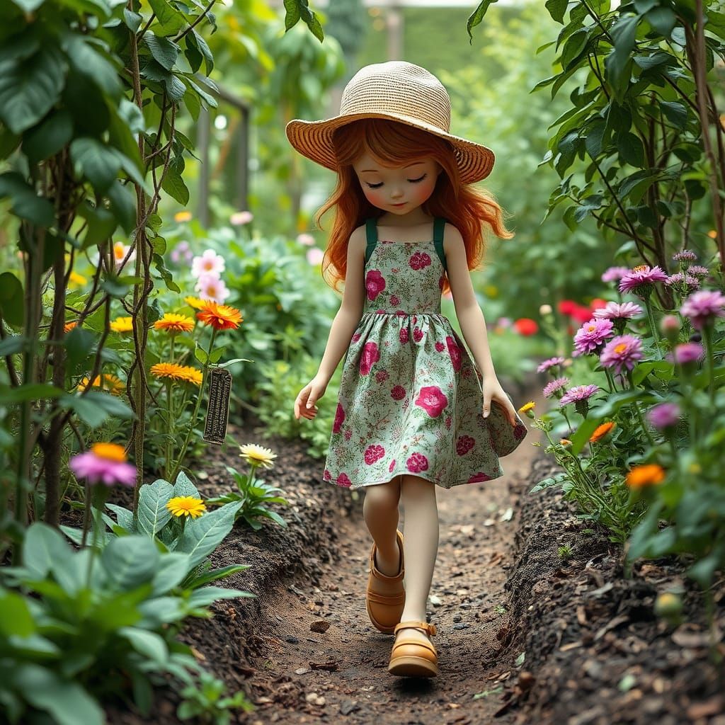 Girl Walking in Organic Motherboard Garden