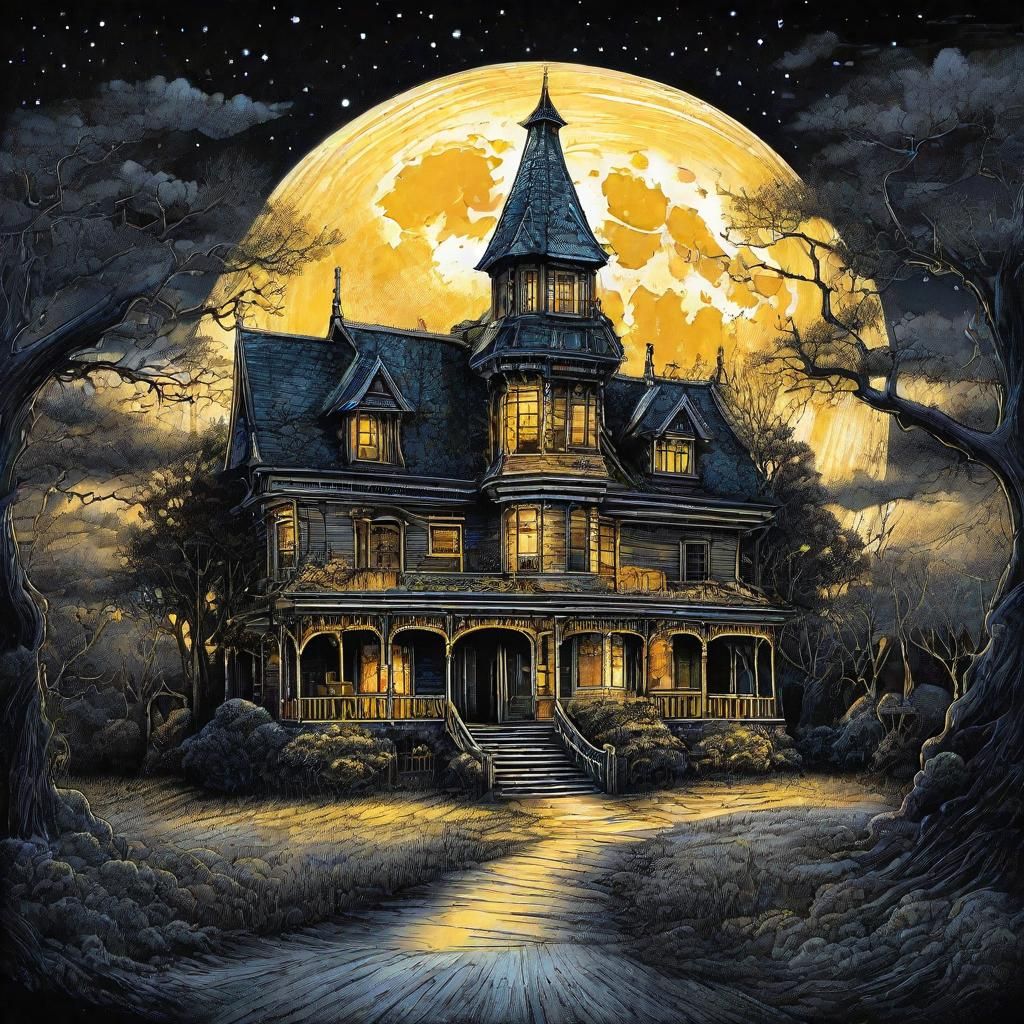 Golden Moon Double Exposure in Gothic Style