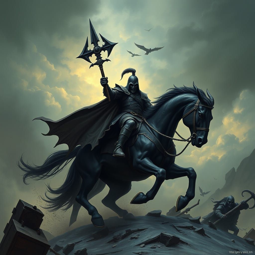 Grim Dark Warrior on Black Horse of Death