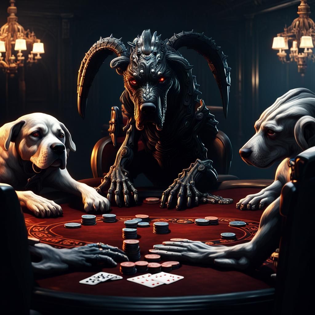 Hellhounds Playing Poker in Giger Style