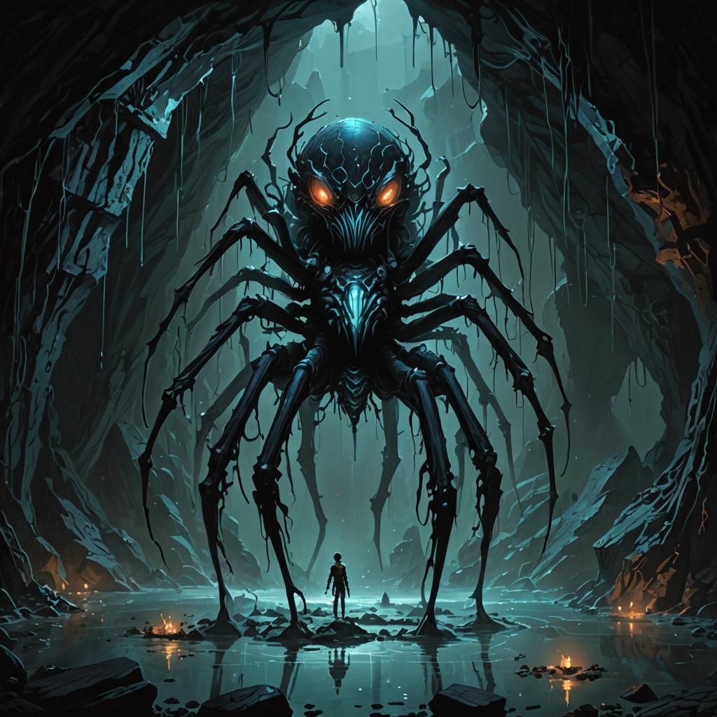 Drider in Bioluminescent Cave: Northern Romanticism