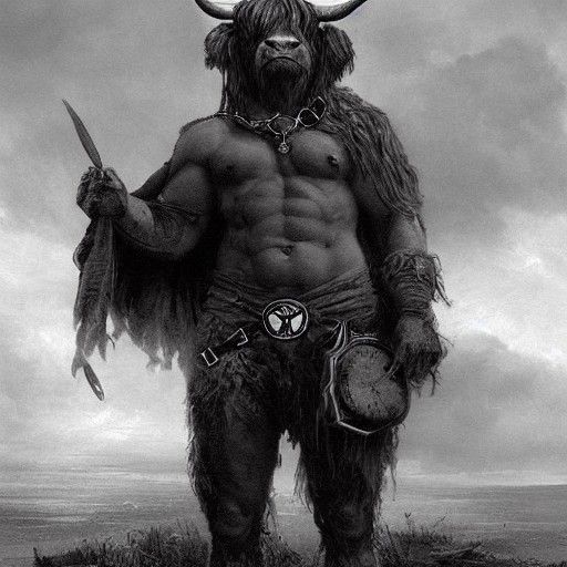 Highland Cow Superhero Villain in Horror Style