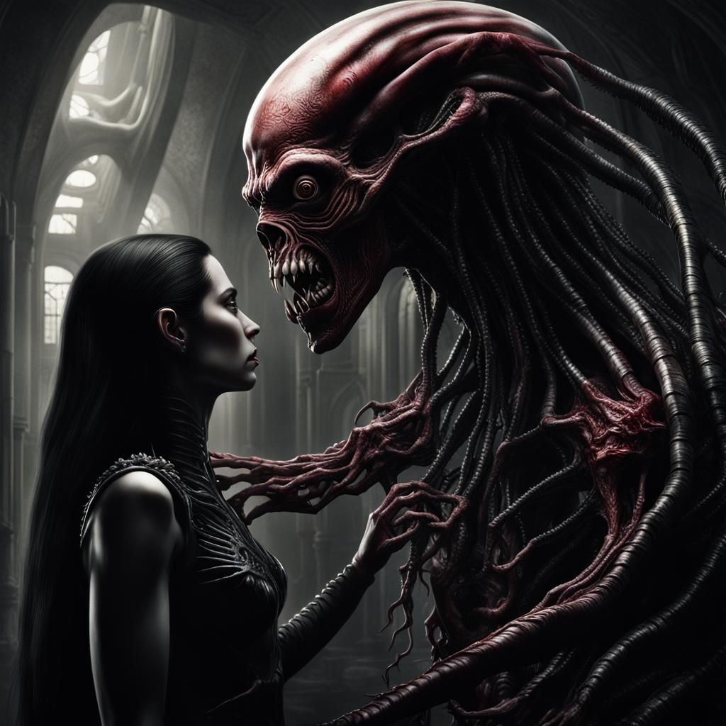Lovecraftian Vampire Alien Seduced in Dark Fantasy Art
