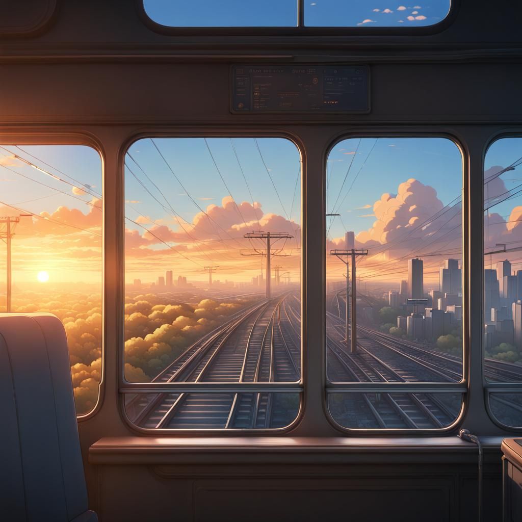 Sunset Train View in Anime Style