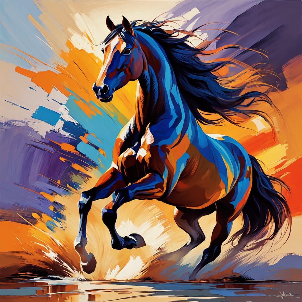 Vibrant Portrait of a Wild Horse in Expressive Oil Painting ...