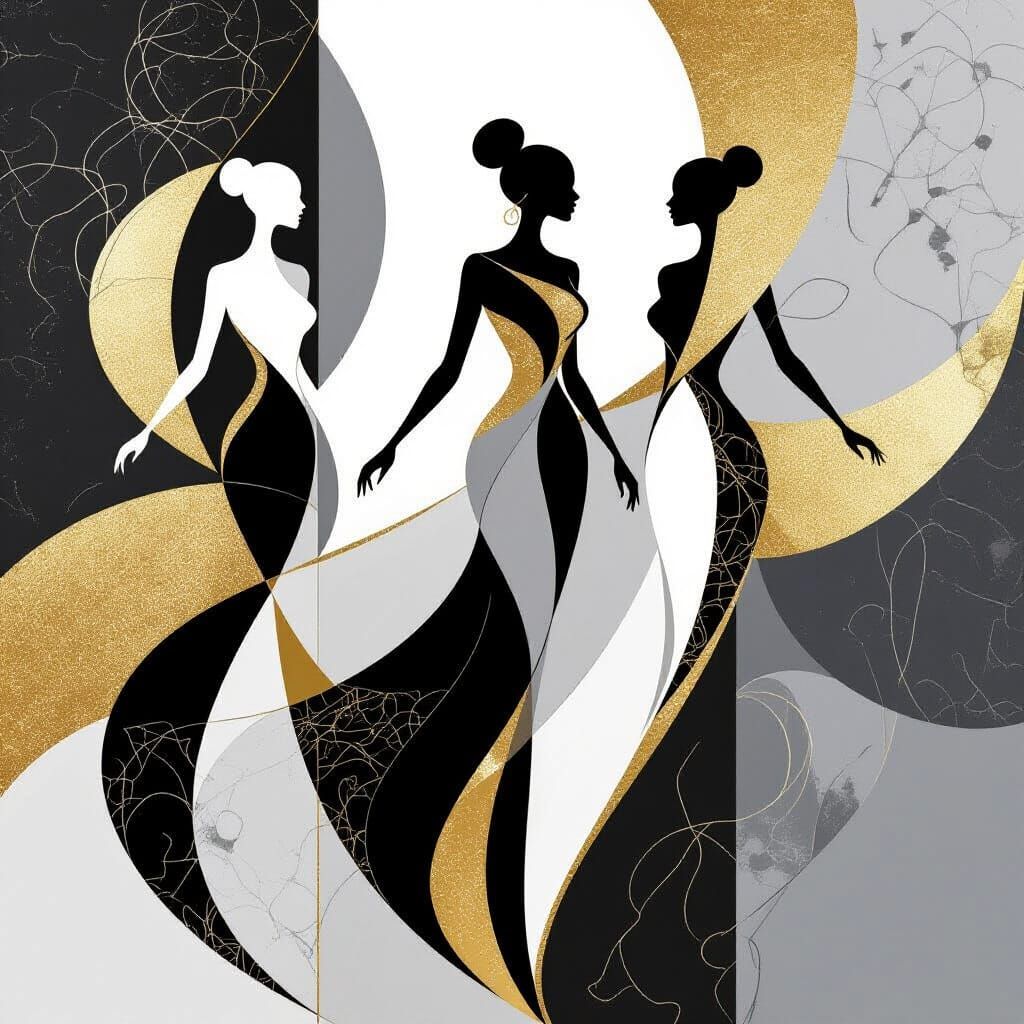 Elegant Abstract Wall Art in Black, White, Grey, Gold