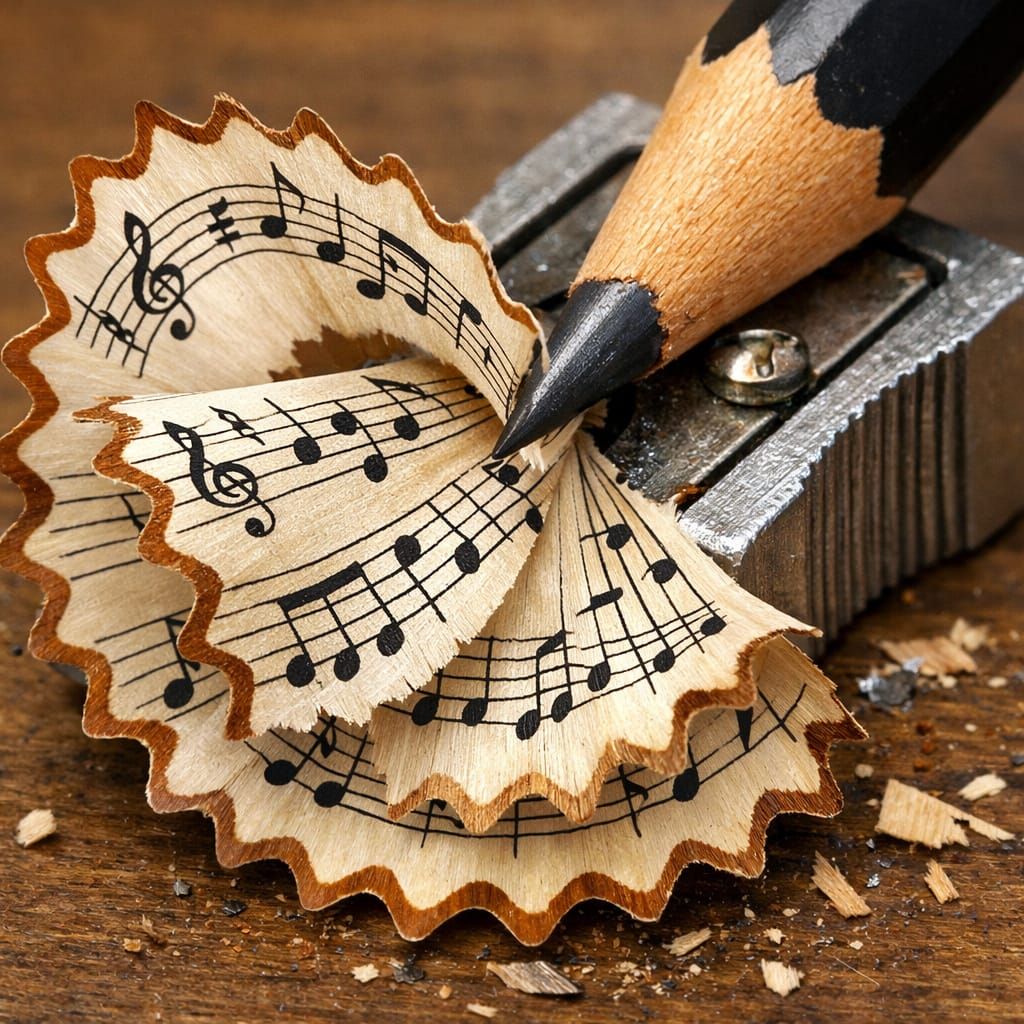 Musical Notes Emerge From Pencil Shavings in Sharpener