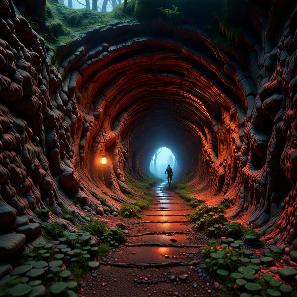 Fantasy Landscape Emerges from Dark Tunnel