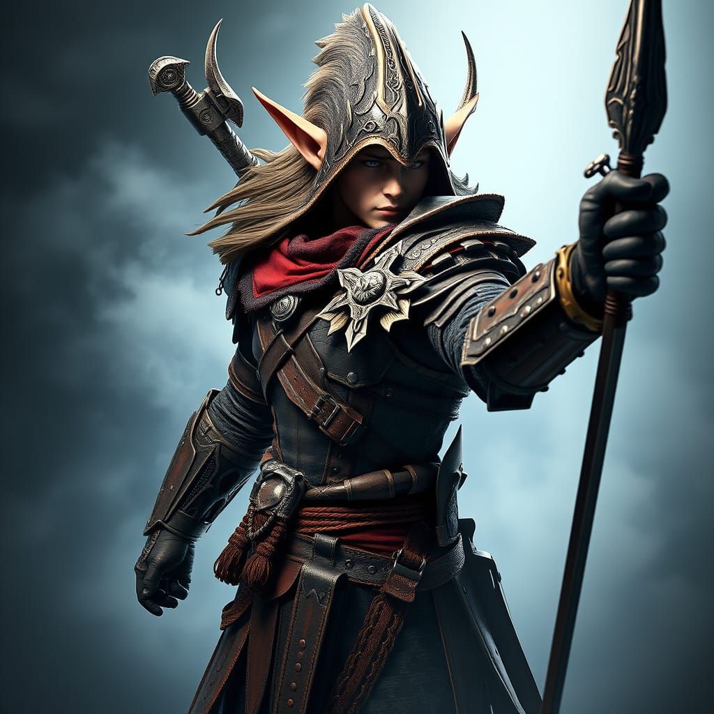 Armored Elf Warrior in Ethereal Setting
